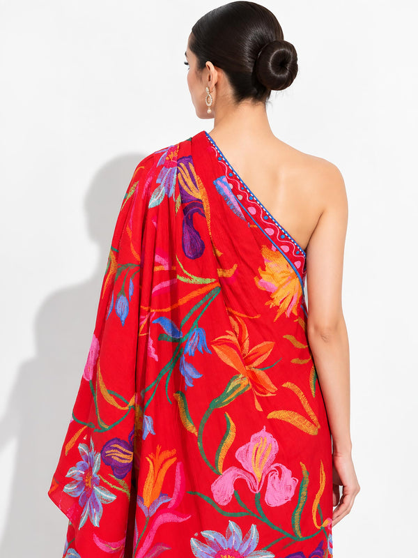 Crimson Printed Kaftan Dress