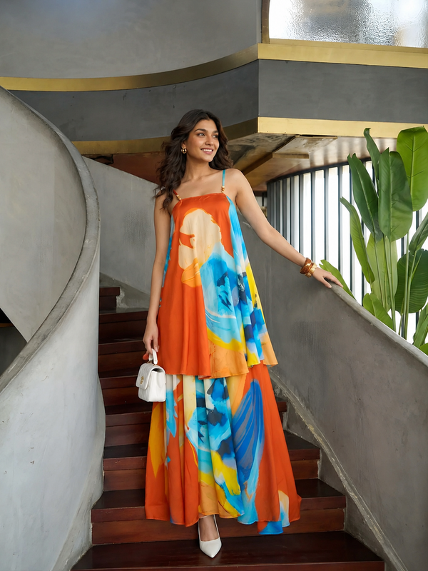 Azure Printed Flowy Maxi Dress