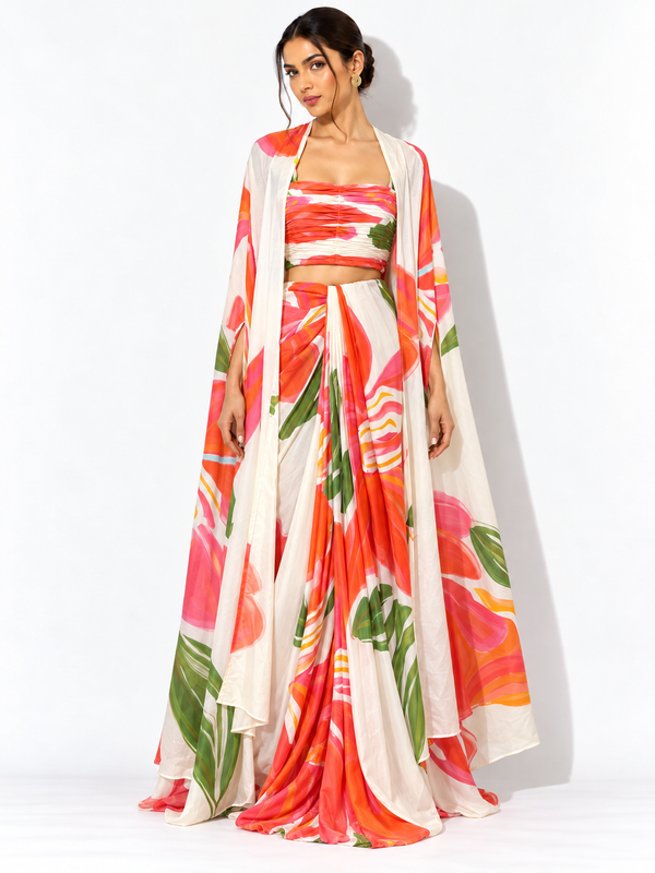 Hibiscus Printed Drape Skirt Set