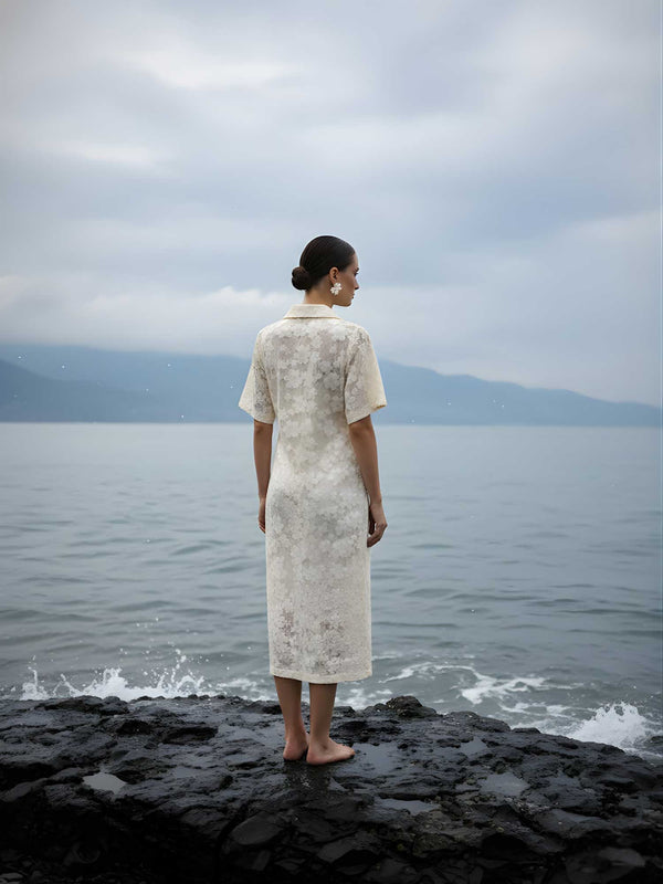 Flower Crochet Midi Shirt Dress