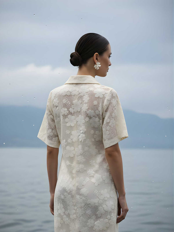 Flower Crochet Midi Shirt Dress