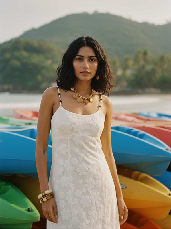 Floral Crochet Strappy Midi Dress