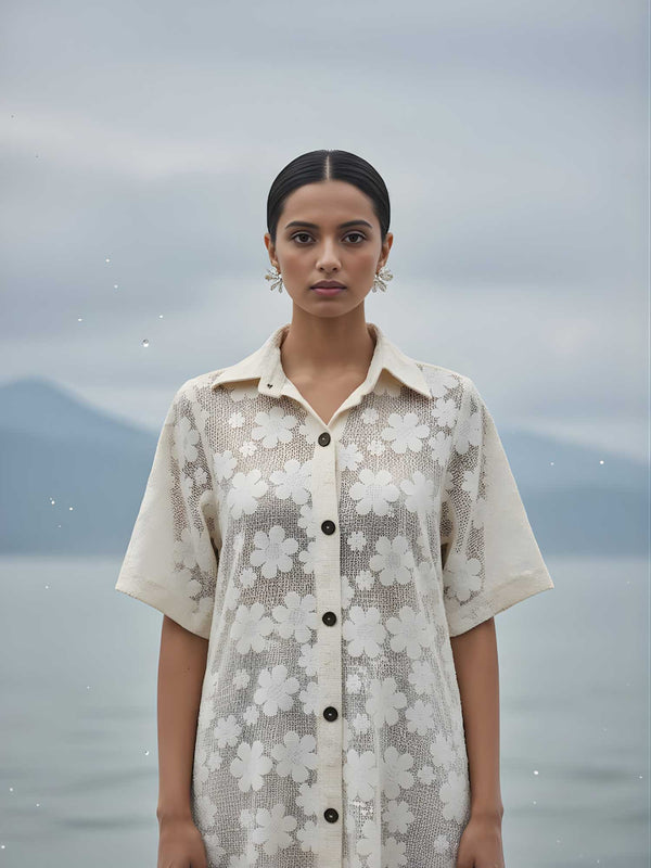 Flower Crochet Midi Shirt Dress