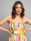 Spring Printed Pleated Maxi Dress
