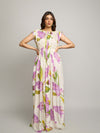 Lilac Printed Gathered Maxi Dress