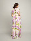 Lilac Printed Gathered Maxi Dress