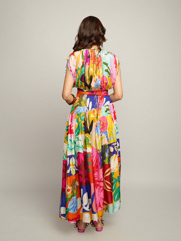 Mosaic Printed Pleated Maxi Dress