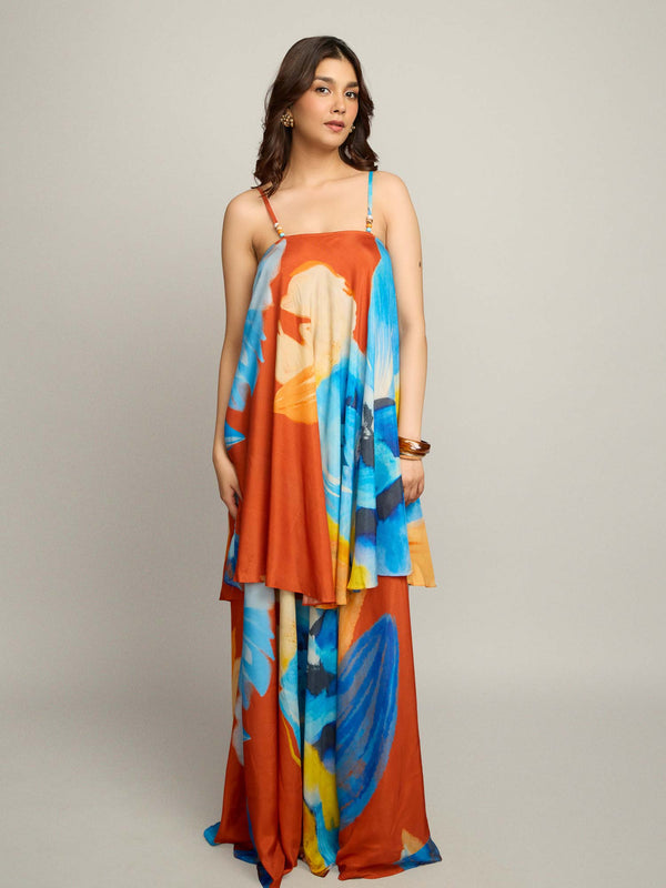 Azure Printed Flowy Maxi Dress