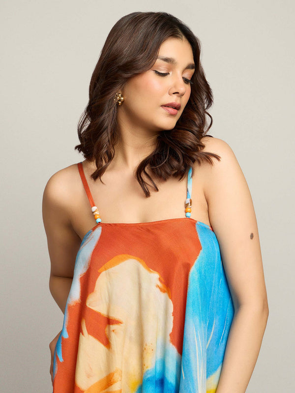Azure Printed Flowy Maxi Dress