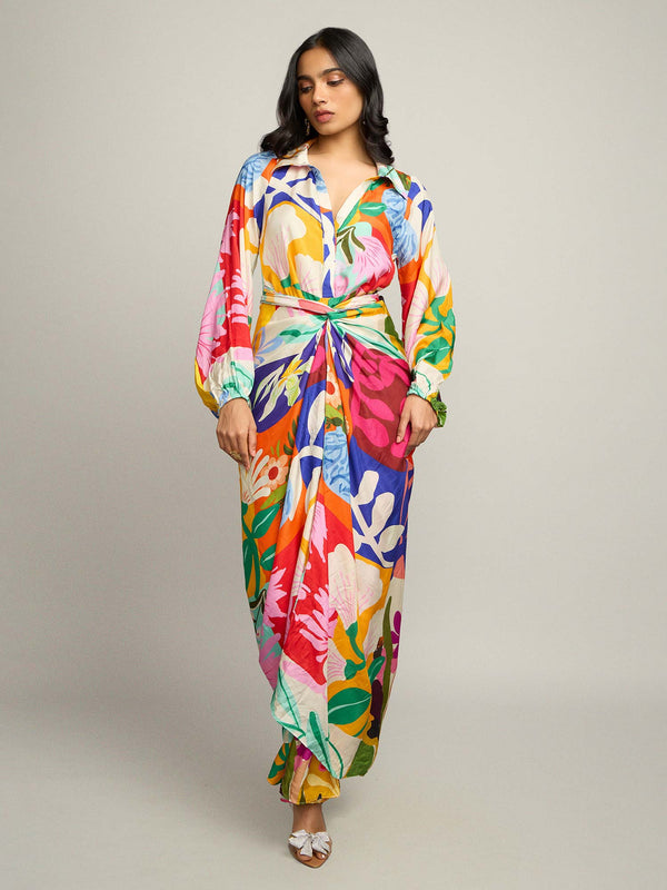 Mosaic Printed Wrap Shirt Dress