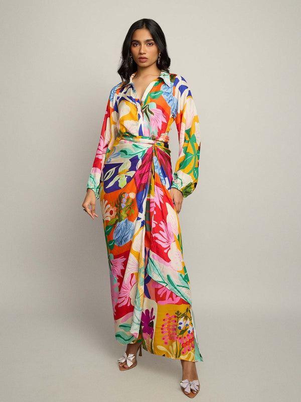 Mosaic Printed Wrap Shirt Dress