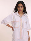 White Denim Shirt with wooden buttons for women