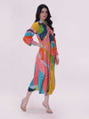 Aurora Printed Shirt Dress with balloon sleeves and wooden buttons