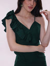 Green Poplin Ruffled Mini Dress