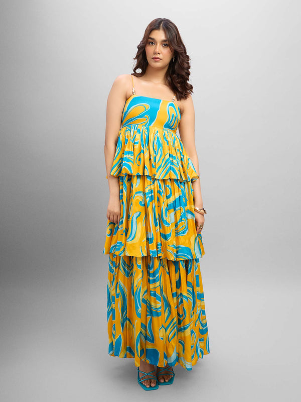 Ripple Printed Ruffled Maxi Dress
