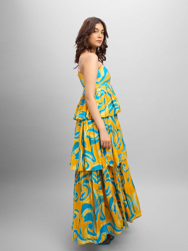 Ripple Printed Ruffled Maxi Dress