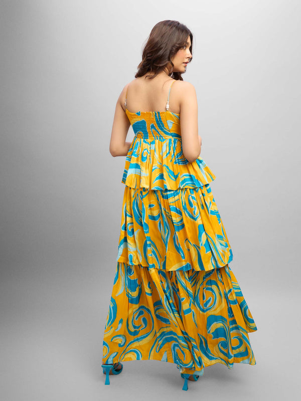 Ripple Printed Ruffled Maxi Dress