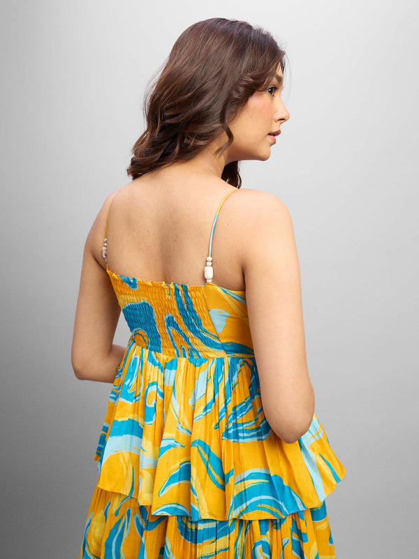 Ripple Printed Ruffled Maxi Dress