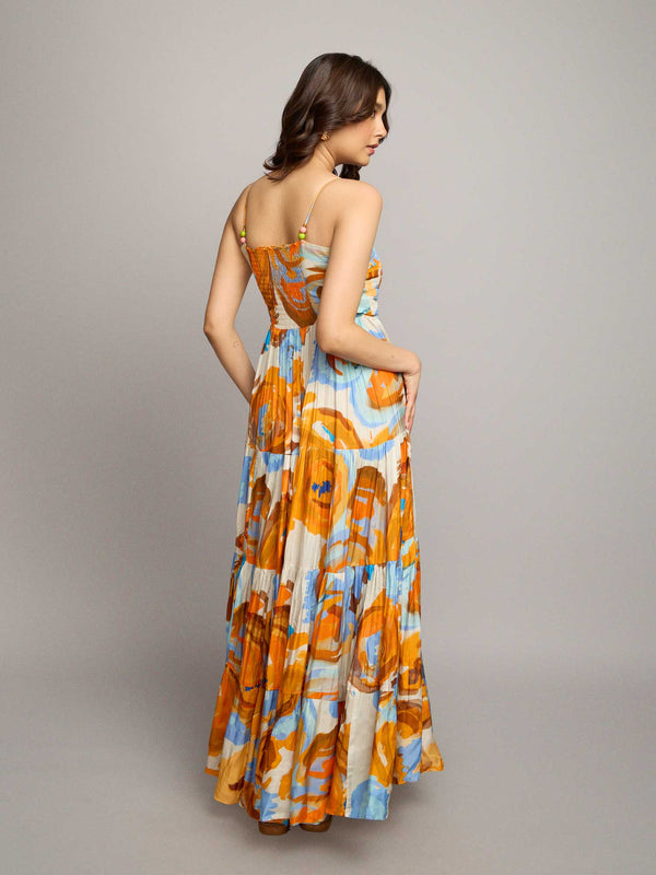 Lunar Printed Pleated Maxi Dress