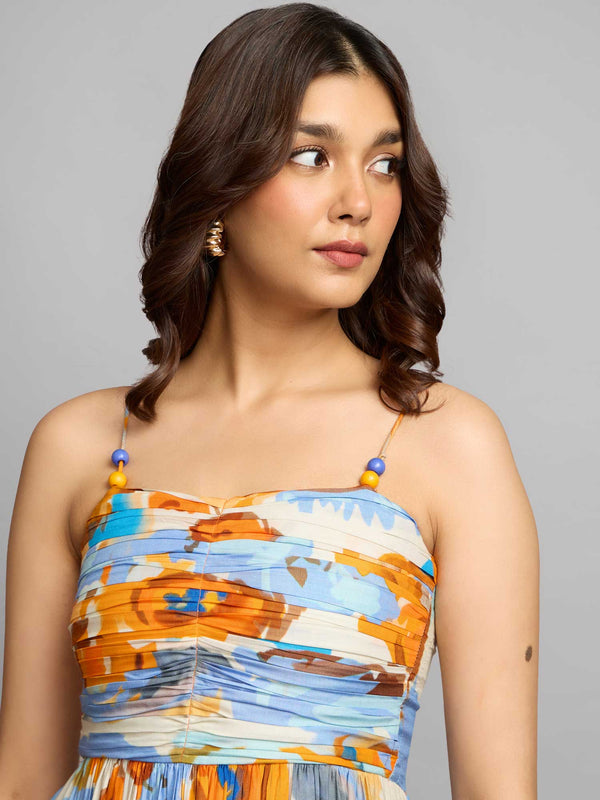 Lunar Printed Pleated Maxi Dress