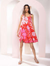 Monstera Printed Loose Fit Mini Dress