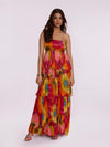 Cerise Printed Ruffled Maxi Dress