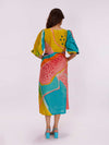 Side view of Aurora Printed Midi Dress with pockets