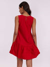 100% Cotton Red Balloon Mini Dress for Women