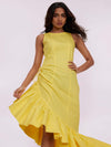 Yellow Ruched Sleeveless Dress