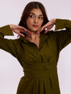 Olive Green Wrap Shirt Dress