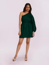 Solid Green One Shoulder Mini Dress