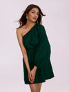 Solid Green One Shoulder Mini Dress