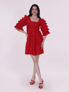 Red Ruffled Sleeves Mini Fit & Flare Dress