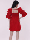 Red Ruffled Sleeves Mini Fit & Flare Dress