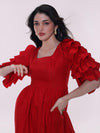 Red Ruffled Sleeves Mini Fit & Flare Dress