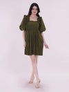 Olive Poplin Flary Dress