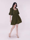 Olive Poplin Flary Dress