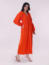 Solid Orange V-neck Midi Dress