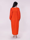 Solid Orange V-neck Midi Dress