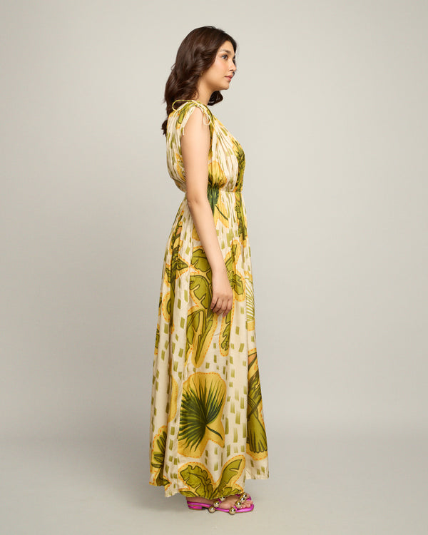 Coco Printed Pleated Maxi Dress
