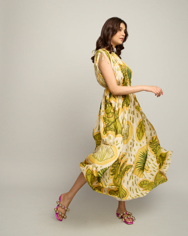 Coco Printed Pleated Maxi Dress