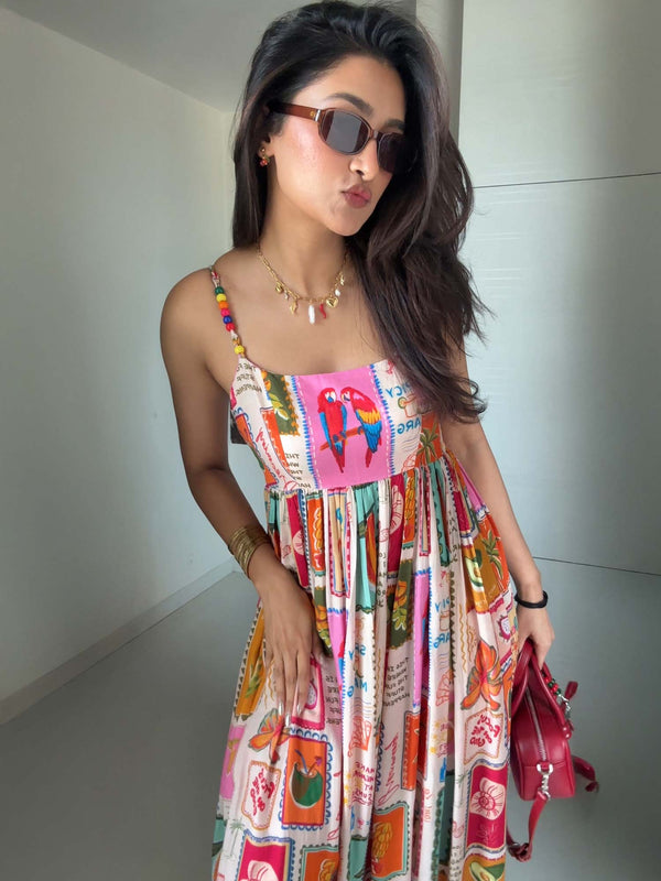 Stamp Printed Maxi Dress