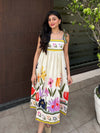 Folk Printed Strappy Midi Dress