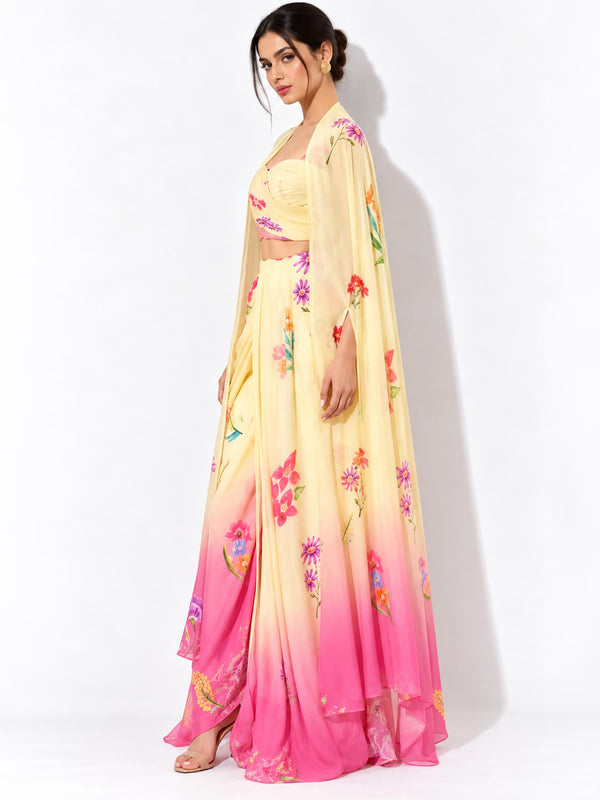 Blossom Printed Drape Skirt Set