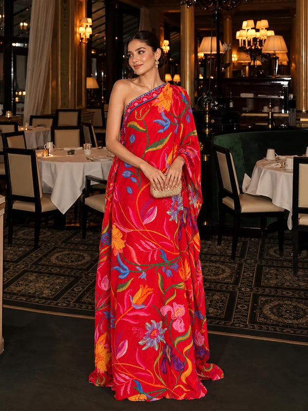 Crimson Printed Kaftan Dress