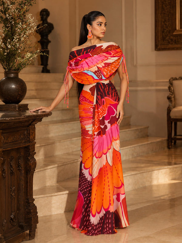 Anthea Printed Drape Skirt Set