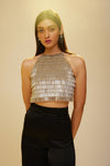 Tie-Up Back Detail on Silver Embellished Crop Top