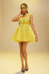 Yellow Mini Dress with Sequin Flowers by Poppi