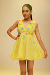 Silk and Tulle Layered Yellow Mini Dress from Poppi