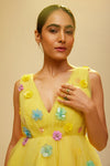 Fully Lined Yellow Mini Dress with Crepe Silk